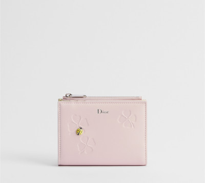 Dior Jardin Dahlia Wallet Japan Exclusive with Clover Charm Calfskin Pink New