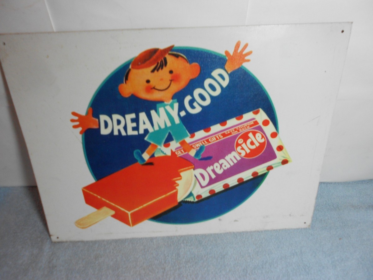 VINTAGE DREAMSICLE POPSICLE ICE CREAM BARS ADV SIGN TIN METAL