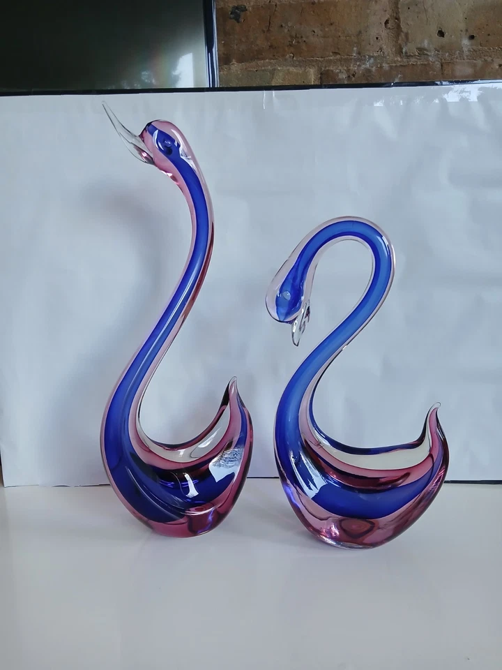 Large 12" Murano Archimede Seguso Pink Purple Sommerso Swan Bird Glass Figure - Image 3 of 4