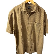 REI Button Down Shirt Short Sleeve Grid Pattern Mens L Tan Brown 732431