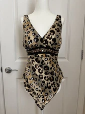 CACHE VTG LEOPARD CHEETAH PRINT BEADED SYMMETRICAL CORSET TOP