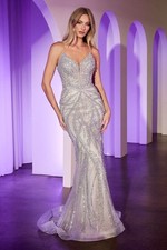 Illusion V-Neck Iridescent Beaded Mermaid Gown