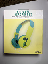Vibe Kids Headphones Teal yellow  Green Dinosaur volume limiting technology New