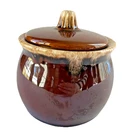 Vintage Hull Pottery Brown Drip Glaze Sugar Bowl Lid Pot Oven Proof USA  Rustic