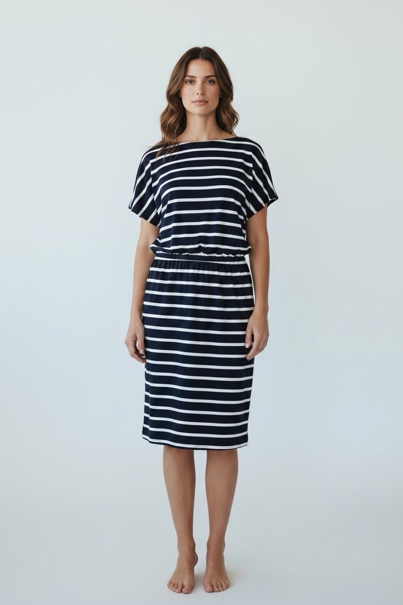 Banana Republic Women’s Size S Short Sleeve Round Neck Striped Dress Blue White