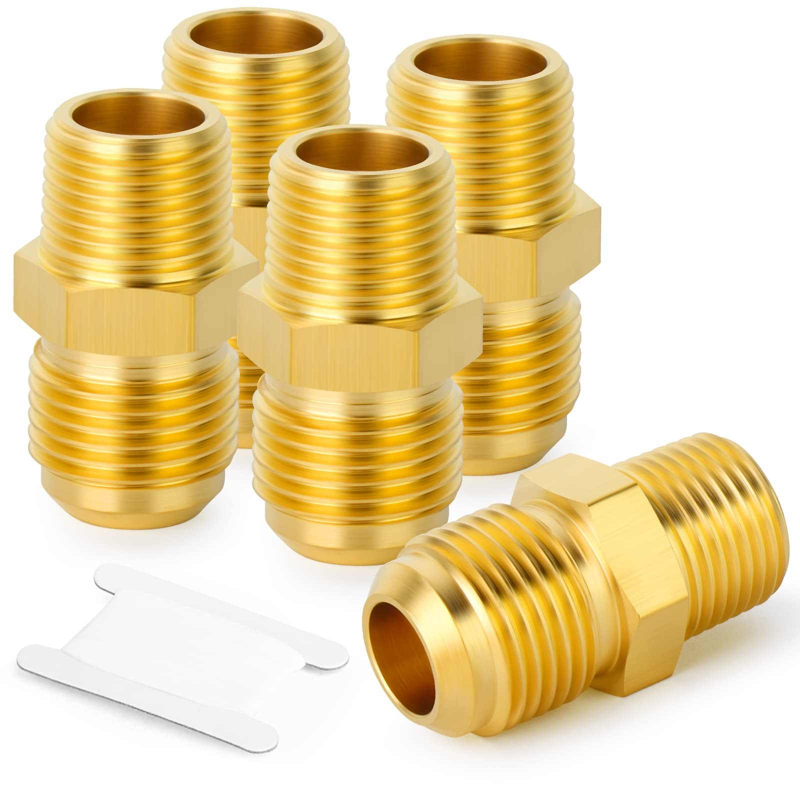 5 PCS Brass 3/8 Inch Flare x 3/8 Inch MNPT Flared Half Union Tube Fitting Set