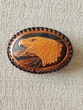 American Eagle Leather Belt Buckle Western Cowboy Biker Patriot Vtg 90s