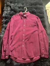Vintage 90s Ralph Lauren Burgundy Corduroy Button Down Shirt Size XL