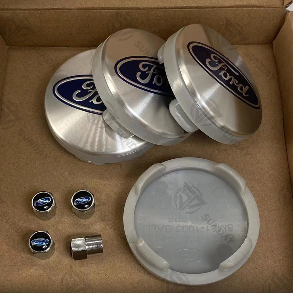 4Pcs Wheel Center Caps 2-1/8" Hubcaps Rim Emblem Valve Caps For 54mm Chrome Blue Foto 4 de 4