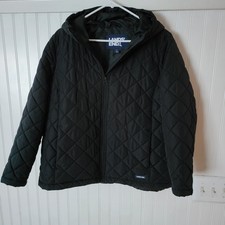 LANDS' END Quilted Puffer Coat Black with Hood - Kids Youth Size Large 14-16