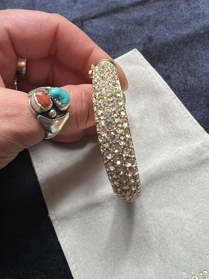 复古签名 Christian DIOR 铺水钻水晶金色铰边手镯手链 — 第 3/4 张图片