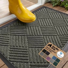GORILLA GRIP WeatherMAX Door Mat, Indoor Outdoor Use, 29x17 Gray Diamond
