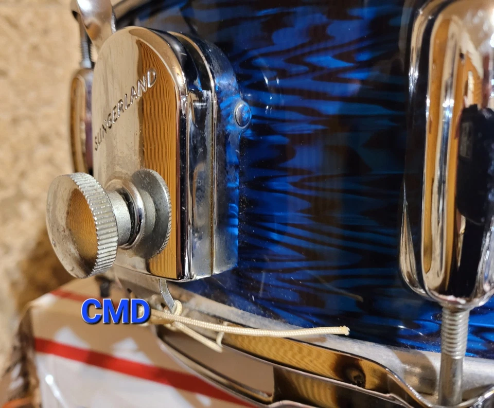 RARE VINTAGE SLINGERLAND 1960s BLUE AGATE ARTIST PLY 8 LUG SNARE DRUM ZOOMATIC - Image 3 of 4