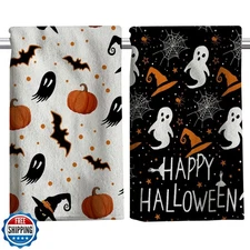 HINGTAI 2Pcs Halloween Kitchen Towels, Scary Ghost Pumpkin Hand T