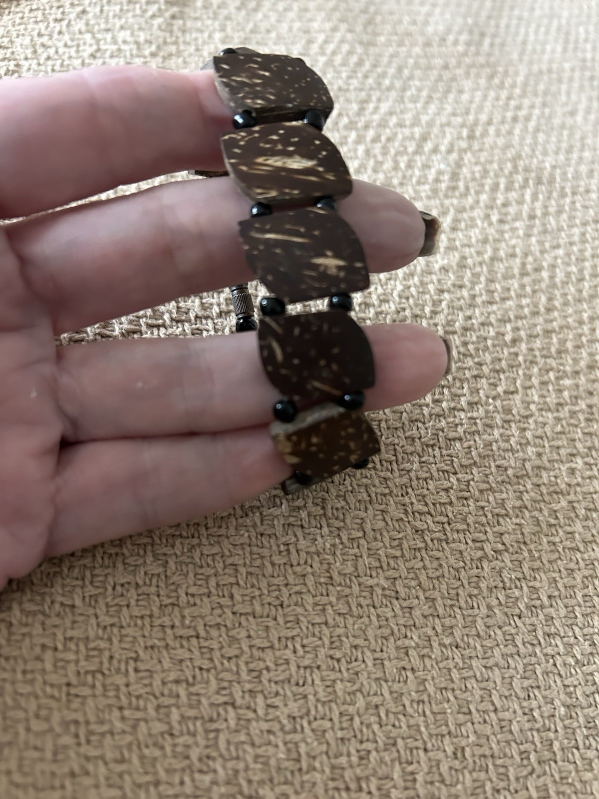 Vintage Coconut Shell Rectangular Shaped Links Br… - image 3