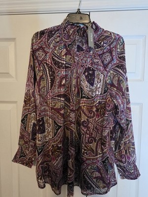 Chico Woman s Paisley Print Blouse with Boho Vibe. Size: XL Brand New With Tags