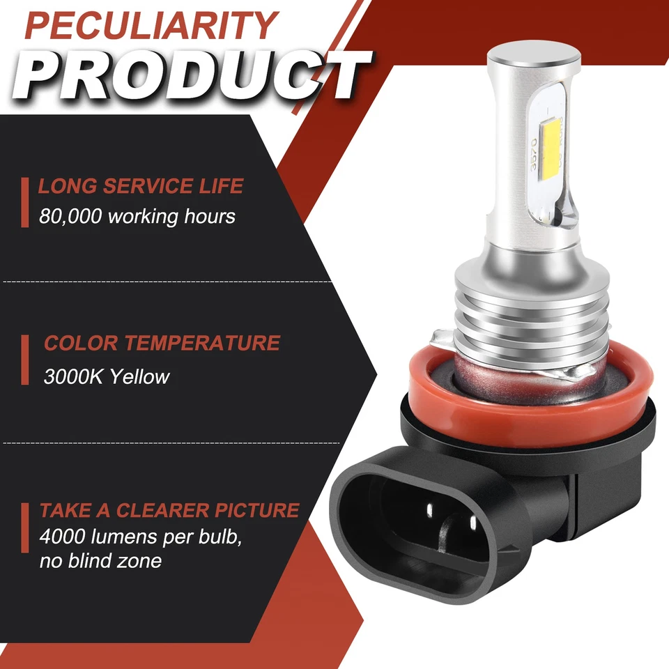 H11 H8 H16 80W 4000LM 3000K Yellow Tech LED Fog Lights Conversion Bulbs Kit J2E4 - Image 3 of 4