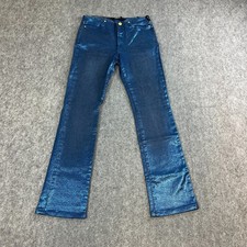 Versace Womens Jeans Slim Bootcut 26 28 UK 8 Blue Shiny Sequins Vintage Mermaid
