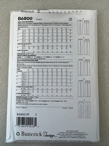 UNCUT Butterick B6800 Misses Jeans & Hose (6-22) einfaches Schnittmuster - Bild 8 von 8