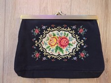 Vintage Petit Point Floral Clutch Purse Needlepoint Evening Bag Embroidered