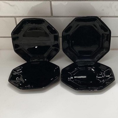 Arcopal Novoctime Black Salad Plates, Set of 4, Vintage Dinnerware, Tableware