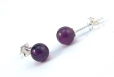 Sterling Silver Genuine Amethyst Stud Earrings 6mm