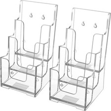 Acrylic Brochure Holder, 4 Inch Wide 3 Tier Literature Display Stand， 2 Pack