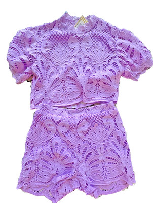 Lavender Lace 2-Piece Set With Back Zipper Top & Shorts NWT ADD CONFDT Size L
