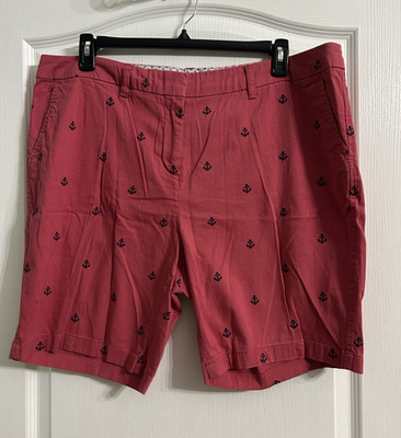 Cambridge Dry Goods Womens Chino Shorts 18W Pink Blue Anchor Pockets Stretch 9''