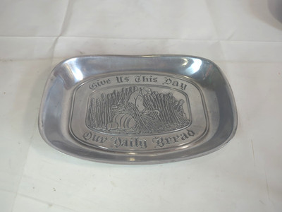 Vintage Duratale By Leonard Pewter Bread Tray  Give Us This Day Our Daily Bread 