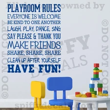 Playroom Rules Nursery School Fun Share Quote Vinyl Wall Decal Decor Sticker V2