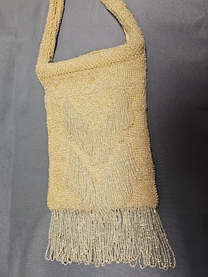 Bolso de mano de colección con cuentas de vidrio transparente blanco marfil aleta boda noche Foto 2 de 4