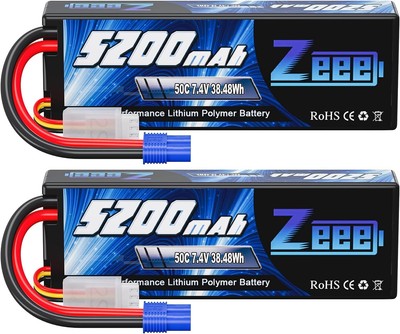 2S 5200mAh Lipo Battery 7.4V 50C Hard Case Battery with EC3 Plug Compatible