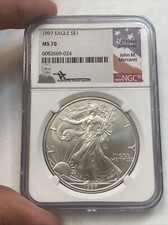 1997 Silver eagle NGC MS70 john mercanti 