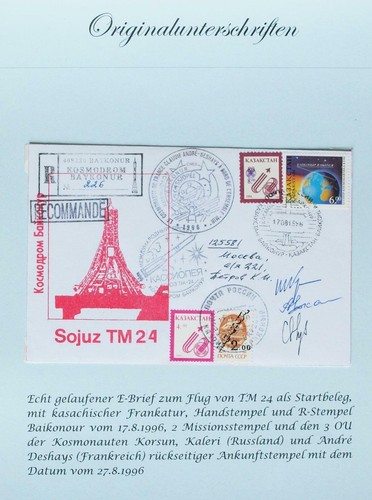 RUSSIA Kazakhstan 1996 SPACE, Crew/Cosmonaut Signed Rocket SOYUZ TM-24 Cover !!! - Picture 2 of 4
