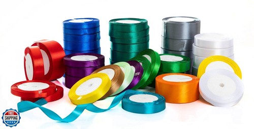 Solid Color Satin Fabric Ribbon for Craft, Gift Wrapping, Hair Bow, Wedding D - Picture 2 of 2