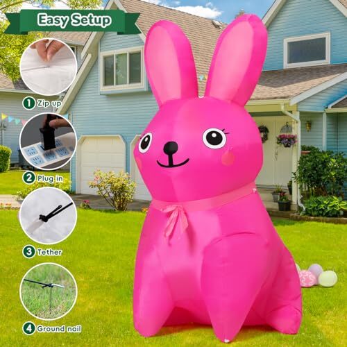 5 FT Easter Inflatables Bunny Outdoor Decorations Blow Up Yard Cute