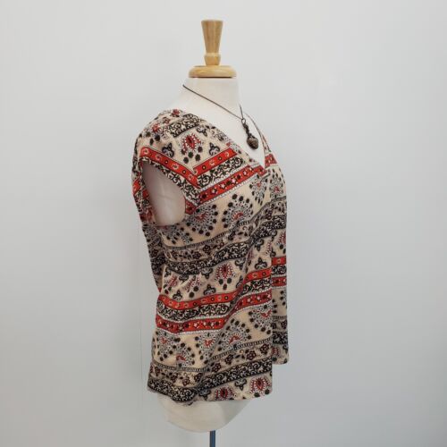 Daniel Rainn Womens Cap Sleeve Top Size M Floral Print V-Neck Blouse Red Brown - Picture 2 of 13