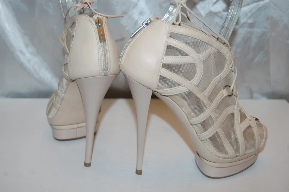 37/7 ❤️BOTINES ITALIA TACÓN ALTO CUERO REAL Y MALLA GLADIADOR NUDE BOTÍN Foto 3 de 4