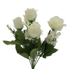 Artificial Cream Rose Silk Flower Bunch for Wedding Memorial Graveside