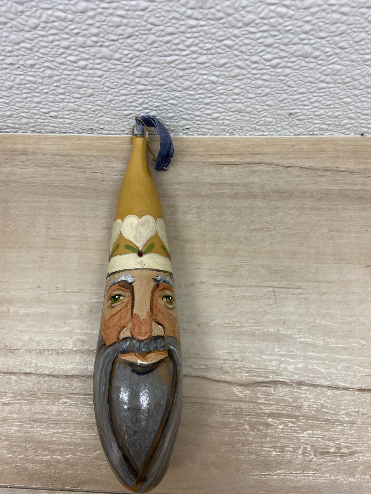 Vtg Santa Gourd Art Hand Painted Christmas Tree Ornament Signed By The Artist
