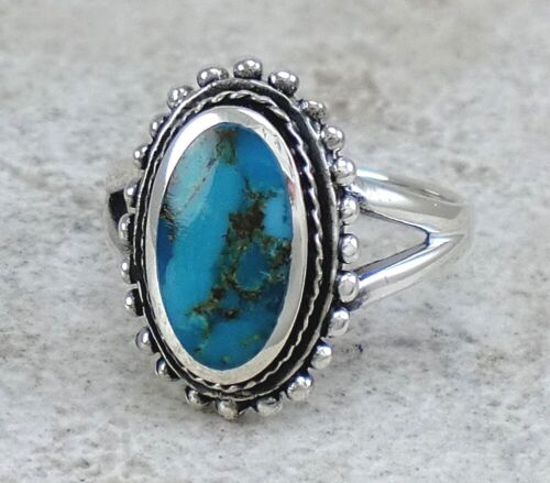 EXOTIC .925 STERLING SILVER REAL TURQUOISE ring size 9 style# r3406