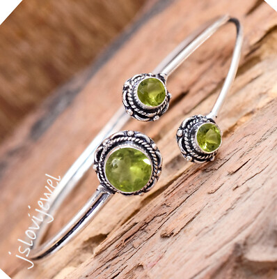 Apple Green Peridot Cut Gemstone 925 Sterling Silver Bangle Cuff Best  Jewelry