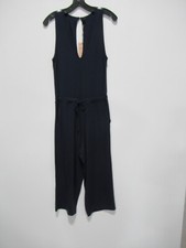 Quince Navy Blue French Terry Modal V-Neck Cropped Jumpsuit Size Small