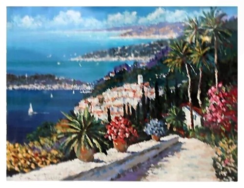 Kerry Hallam「Paradiso」版画AP版 額装 地中海 #457 Kerry Hallam Paradiso Mediterranean LE Painting on Canvas Signed