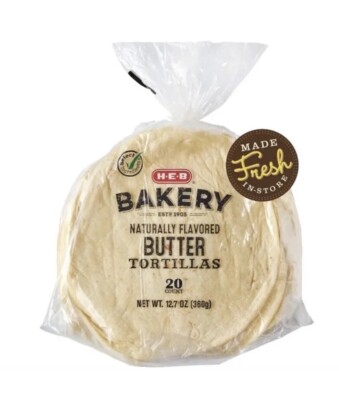 HEB Bakery Butter Flour Tortillas (3 pack) 20 count each bag.