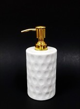 NEW WHITE MARBLE STONE HAND MADE 3D POLKA DOT SOAP DISPENSER,GOLD PUMP-INDIA