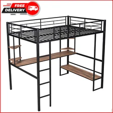 Loft Bunk Bed with Desk Storage Shelf Full Length Ladders Space Saving Full Size