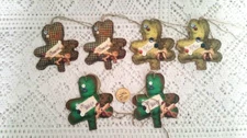 6-St Patrick's Day-Primitive-Shamrock-Linen Cardstock-Gift-Hang-Tags-Ornaments