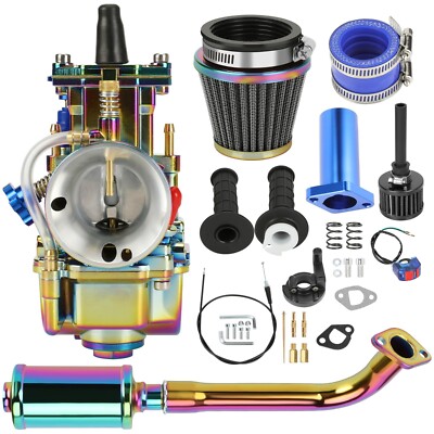 PWK 24mm Carburetor Exhaust Pipe Muffler Air Fliter Stage 2 Kit For 196cc 212cc